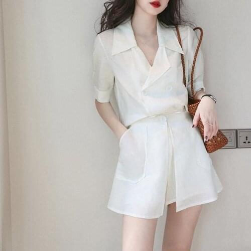 Plus Size Womens Suits Short Sleeve Blazer Suits Fried Street Jacket Shorts 2 Piece Short Set with Jacket Women Summer 2021 New