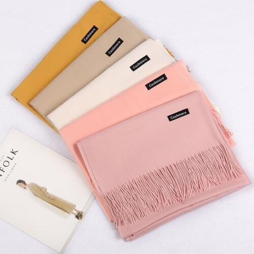 Winter Women Scarves Luxury Brand Lady Tassel long Hijabs Cashmere Pashmina Solid Wraps Foulard femme Scarf and Shawl