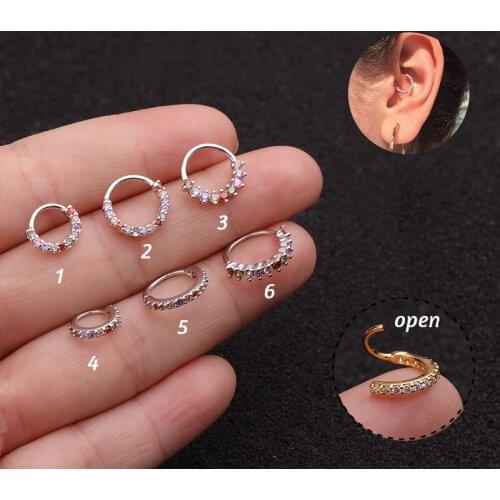 1P 0.8x6/8mm Colorful Cz Cartilage Huggie Hoop Earring Jewelry Cz Nose Hoop Nostril Ring Flower Helix Cartilage Tragus Earring