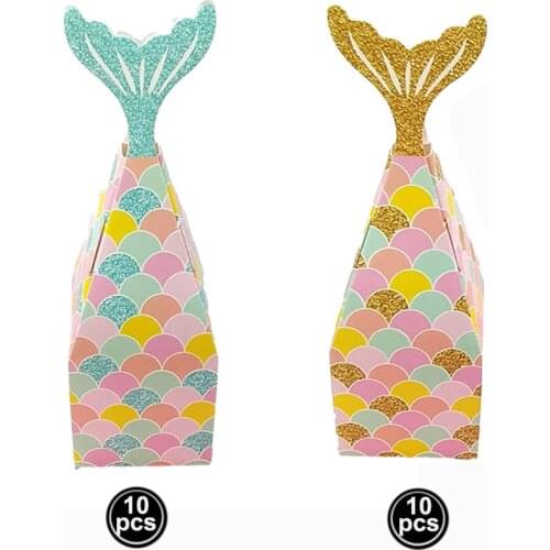 20pcs Mini Mermaid Tail Boxes Treat Kids Children Birthday Gift Treat School Home Wedding Party Supplies Treat Candy Package