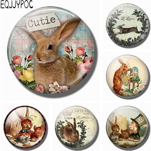 30 MM Fridge Magnet Decor Fairy Tale Rabbit Glass Cabochon Magnetic Refrigerator Sticker Cute Cartoon Bunny Note Holder Home