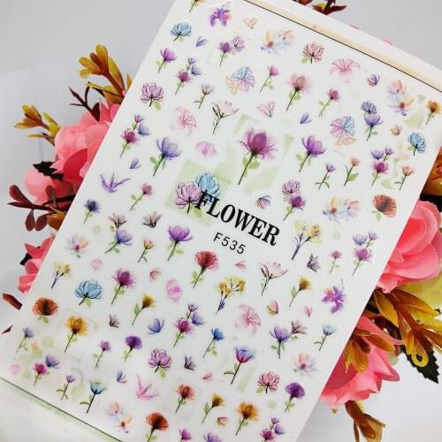 3D Nail Sticker Sliders Foil Self Adhesive Design Watercolor Flowers Nail Art Decoraciones Manicure Accesorios Tips