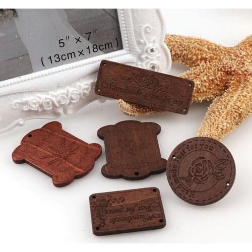 5PC 7 Size With Hole DIY WoodenWinding Board Round Square Flower Design Embellishments For Wood Craft Hand-made Decoration