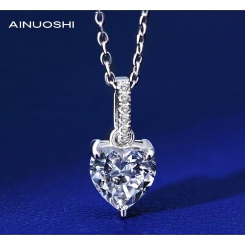 AINUOSHI 7x7mm Heart-shaped Simulated SONA Diamond Classic Pendant Necklace For Women 925 Silver Surprise Party Gifts Jewelry