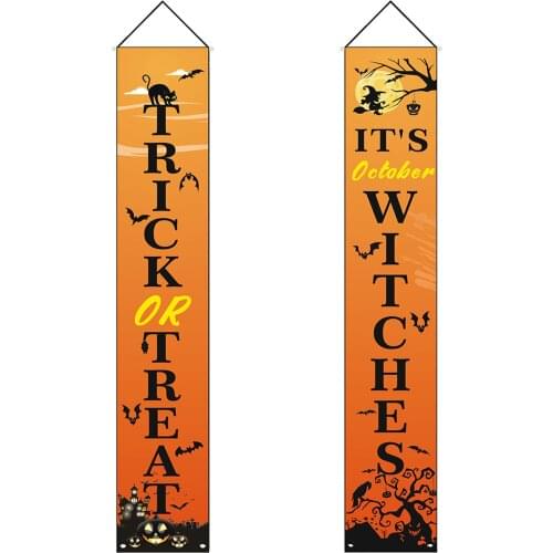 Halloween Banners Outdoor Indoor Trick or Treat Halloween Decoration Hanging Porch Sign for Home Holiday Party Decor