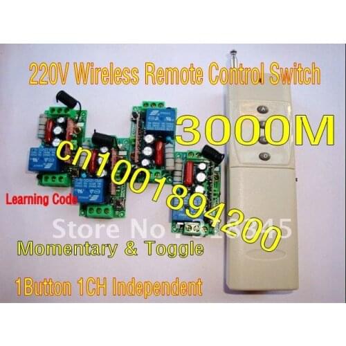 Wireless switch remote control switch system &controller 3000M 220V 1CH(Channel) 4Receiver&1Transmitter 1000W Toggle /Momentary