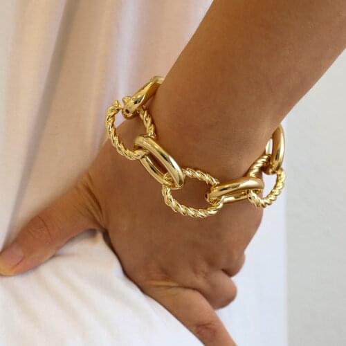 ALLYES Exaggerated Gold Color Twisted Rope Chain Bracelet for Women Chunky Wide Thick Chains Bracelets Minimalist Jewelry