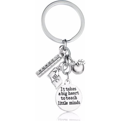 It Takes A Big Heart To Teach Little Minds Keychain For Teachers Key Chains Rings Gifts Chic Apple Ruler ABC Book Charms Keyring