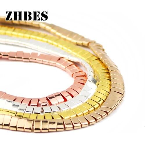 ZHBES 5x2.5mm Natural Stone Gold Silvers Rectangle Hematite Two hole Spacer Loose Beads For DIY Jewelry Making bracelet Findings