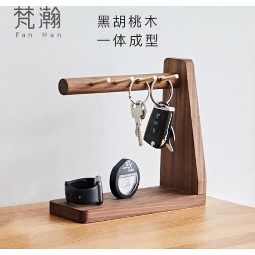 Black Walnut Solid Wood Porch Key Storage Furnishings Shelf Creative Living Room Door Desktop Key Storage Box