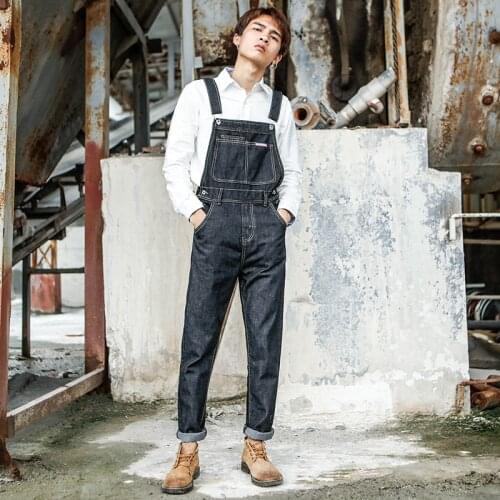 2020 Spring and Autumn New trend Conjoined Denim Overalls Mens Korean version of the Self-cultivation Wild feet pants Size 5XL