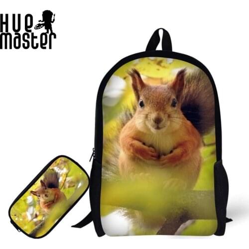 HUE MASTER 17 inch student backpacks pencil box child squirrel print learn accessories boy girl school backpacks pencil box bags