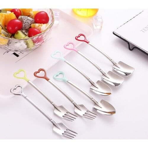 7PCS set creative stainless steel heart-shaped coffee spoon ice cream shovel dessert watermelon spoon ice cream spoon tip shovel