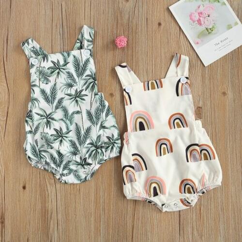 0-24m Summer Baby Boys Rompers Toddler Kids Boys Sleeveless Square Neck Trees Leaf Print Jumpsuits for Baby Outfits