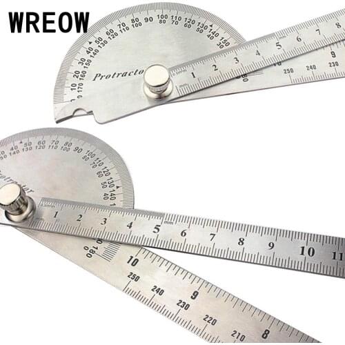 Stainless Steel 180 degree Ruler Round Head Dual Arm Protractor Angle Finder Rotary Universal Adjustable Rulers Measuring Tool