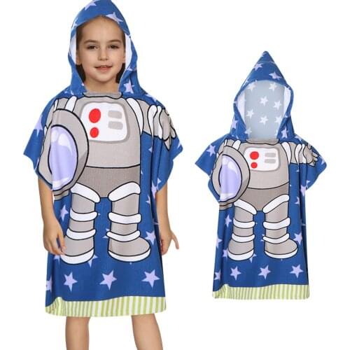 Multifunctional blanket dress Toddler Baby Girls Boys astronaut Print Beach Towel Hooded Swimsuit Cover-up Sundress For Kids