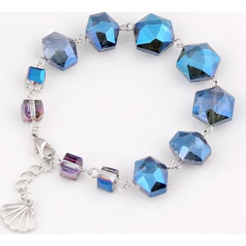 Trendy Geometric Magical Faceted Crystal Class Beads Silver color Metal Shell Bracelets Women Adjustable Party Bangles Jewelry