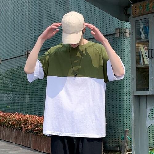 Men Casual O Neck Half Sleeve Color Block Soft Student Loose Shirt T-shirt Top