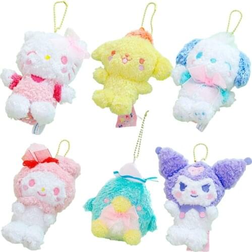 Mymelody 10Cm Kuromi Kitty Plush Stuffed Cartoon Pompom Purin Cinnamoroll Pc Dog Japanese Ins Pendant Soft Keychain Doll Toys