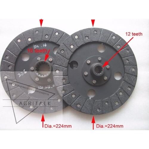 Set of clutch discs (diameter 224 ) for Jinma jm254-Part number: 254.21S.018 (main 16 splines)+254.21S.011 (pto disc 12 splines)