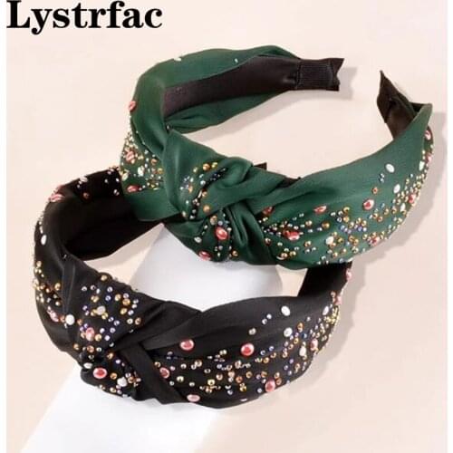 Lystrfac New Fashion Knotted Color Diamond Headband for Women Headwear Wide-sided Hair Hoop Female Hair Accessories