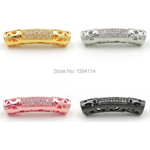 26*6*6mm Micro Pave Clear CZ Piercing Filigree Arc Tube Beads Fit For Making DIY Bracelets Or Necklaces Jewelry
