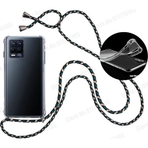 Crossbody Lanyard Transparent TPU Phone Case for OPPO Realme 8 Pro C21 Find X3 Pro F19 Pro Plus A54 A94 Airbag Shockproof Cover