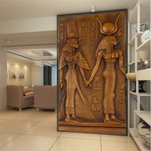 Retro Brown Mural Wallpapers for Living Room Entrance Corridor Walls 3D Relief Ancient Egyptian Pharaoh Wall Papers Home Decor