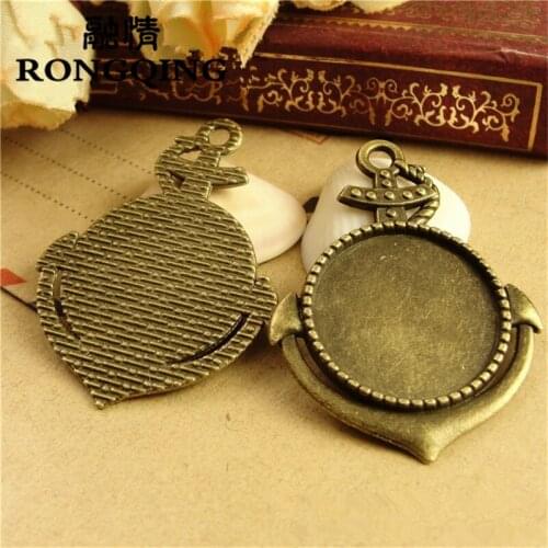 RONGQING 40pcs/lot Antique Bronze Anchor Charms 20mm Navigation Pendant Cabochon Base Jewelry Accessories DIY