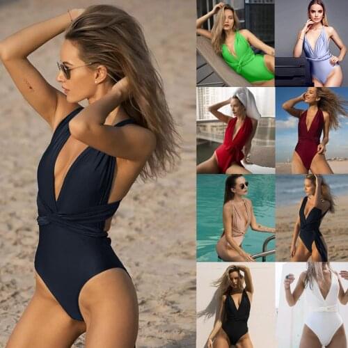 Sagace beach swimming pool hot spring swimsuit fashion temperament womens strap deep V multi way one piece swimsuit