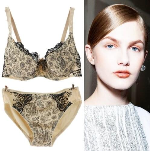 Sexy Lace Female Bra Sets Women Push Up Underwear Floral Embroidery Pink Red Beige CDE Cup Plus Size Lingerie