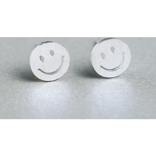 Silver Color Round Smile Stud Earrings For Women Gift Jewelry Pendientes Mujer Female