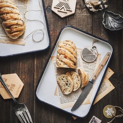 Handcrafted Vintage Enamel Tray Ceramic Retro Cake Bread Tray White Rectangle Plates Home Church Decor Photography Props