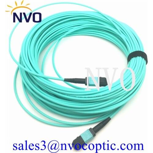 High Quality MPO Female 12Fibers OM3 LSZH Multimode Optical Cable 12 Strands 30M for QSFP+SR Module Type-B AQUA