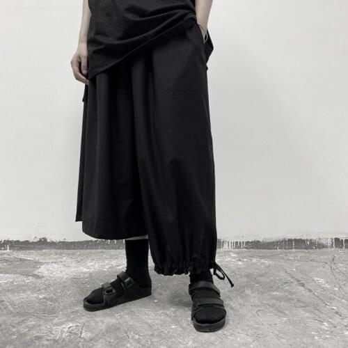 Womens new summer style thin leg asymmetrical super loose wide leg black single leg drawstring straight pants