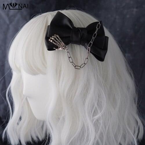 Halloween Hair Accessories Handmade Ghost Claw Imitation Leather Bow Hair Clips Cosplay Party Alloy Chains Gothic Hairpins