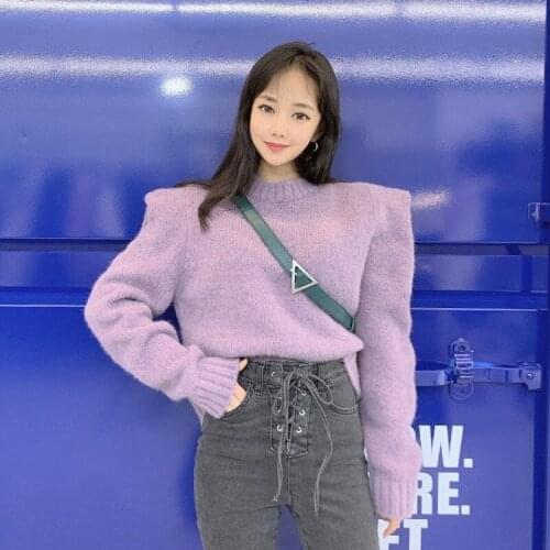 2020 New Fashion Winter Ladies Puff sleeves Knitting Sweater Solid O-Neck Pullover Jumper Female Casual Warm Girls Sweater