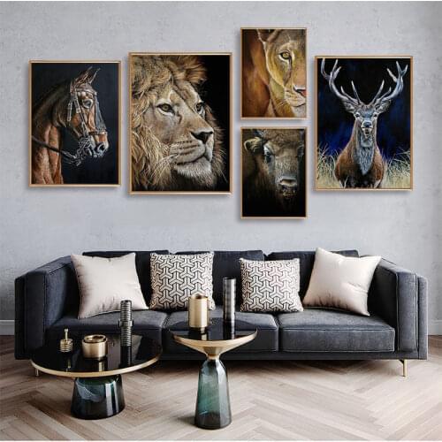 Animal Lion Deer Tiger Horse Canvas Painting Abstract Wall Art Posters and Prints Modern Decorative Picture for Living Room
