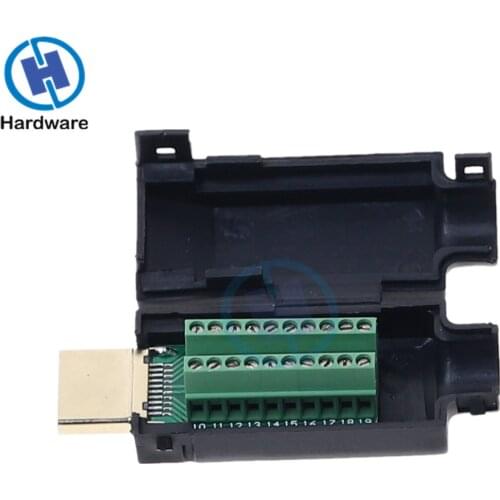 1pc HDMI Male 2 Row 19 Pin Plug Breakout Terminals Solderless Connector Free Welding With Black Cover For Computer