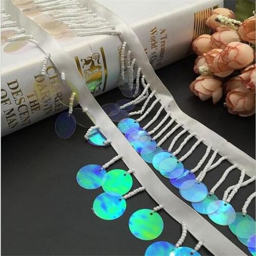 1Yard Bohemian Lace Trim Ethnic Embroidery Lace Ribbon Colorful Round Ball Tassel Pompom Beads Pendant Collars Accessories