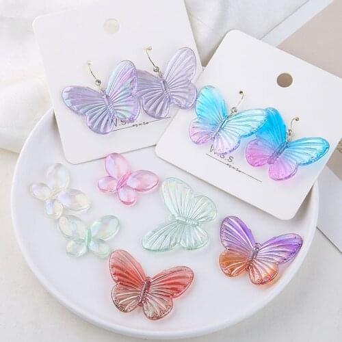 10pcs/lot Rainbow Color Acrylic Butterfly Female Simple Versatile Charms Pendant For DIY Handmade Earrings Jewelry Accessories