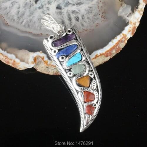 18x49MM Seven Colors Of Natural Stone Lapis Tigers Eye Jaspers Howlite Stone Zinc Alloy Knife Pendant 1PCS