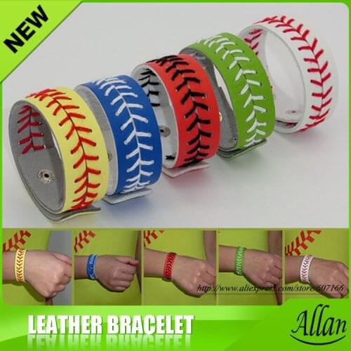 2016 High quality Real leather yellow fastpitch softball seam bracelets
