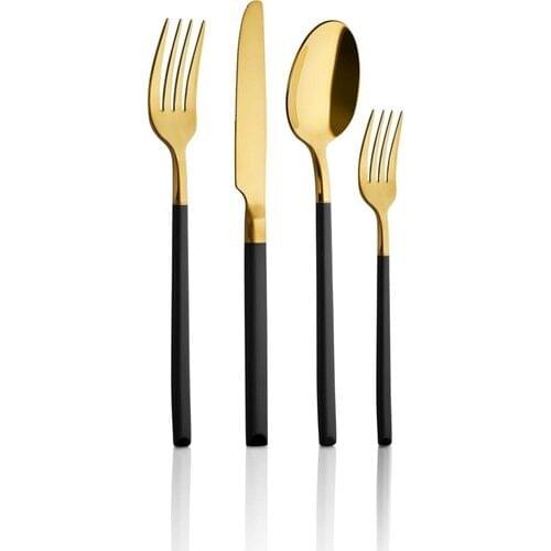 24 piece set Fork Spoon Flatware Black and Gold Color Cutlery Set Spoon Fork Set Kitchen Utensils Sets Tableware suit