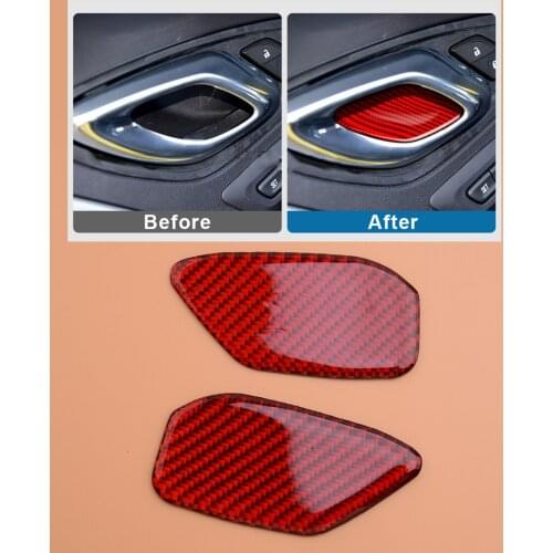 2pcs Carbon Fiber Interior Door Handle Bowl Cover Trim Sticker fit for Chevrolet Camaro 2016-2020