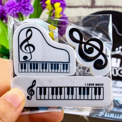 3Pcs/Set Creative Musical Piano Notes Rubber Pencil Eraser School Student Korean Stationery Correction Supplies For Kids Gifts