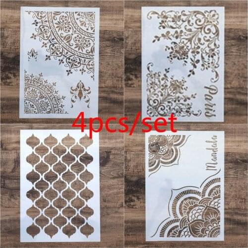 4pc/set A4 Size DIY Craft Layering Mandala Stencil for Wall Painting Scrapbooking Stamping Stamp Album Decorative Embossing Card