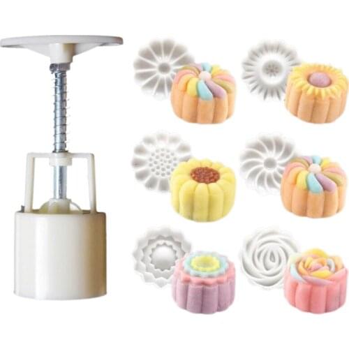 New 7PCS Articles Pastry Hand-pressed Moon Cake Mold DIY Baking Pastry Mold Household Moon Cake Mold
