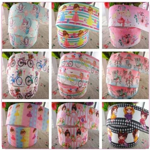 18091908, 1" 25mm,1-1/2" 38mm,5 yards cartoon printed grosgrain ribbons DIY hair bows handmade materials