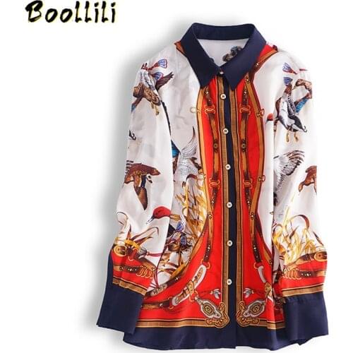Boollili Real Silk Shirt Womens Tops and Blouses Korean Vintage Blouse Women Spring Autumn Print Blusas Mujer De Moda 2020